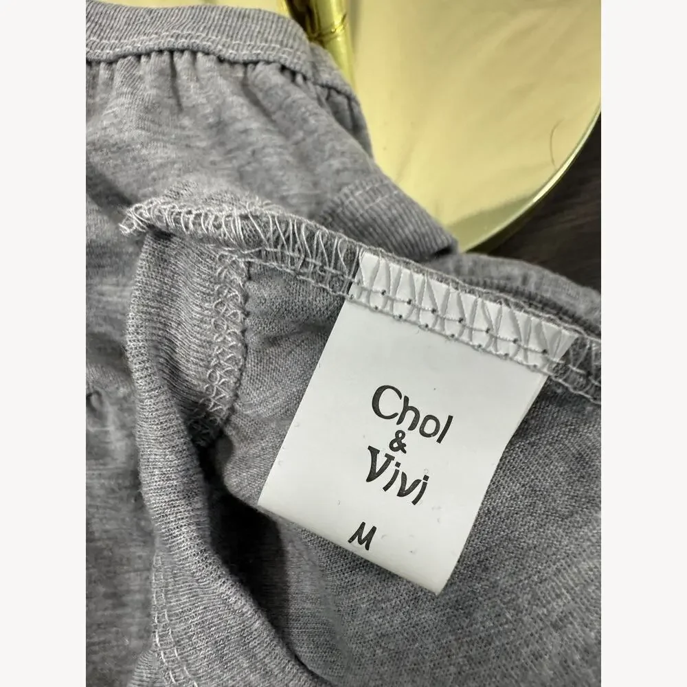 Chol & Vivi Heather Grey Dog Top Size M Soft Ruffle Trim Everyday Pet Shirt